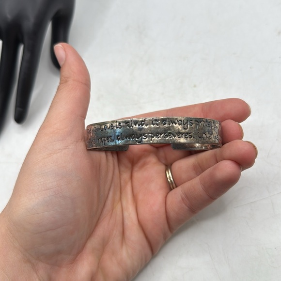 Silver Tone Engraved Bangle Bracelet Cuff Love Is Patient 1 Corinthians Verse - Picture 6 of 8